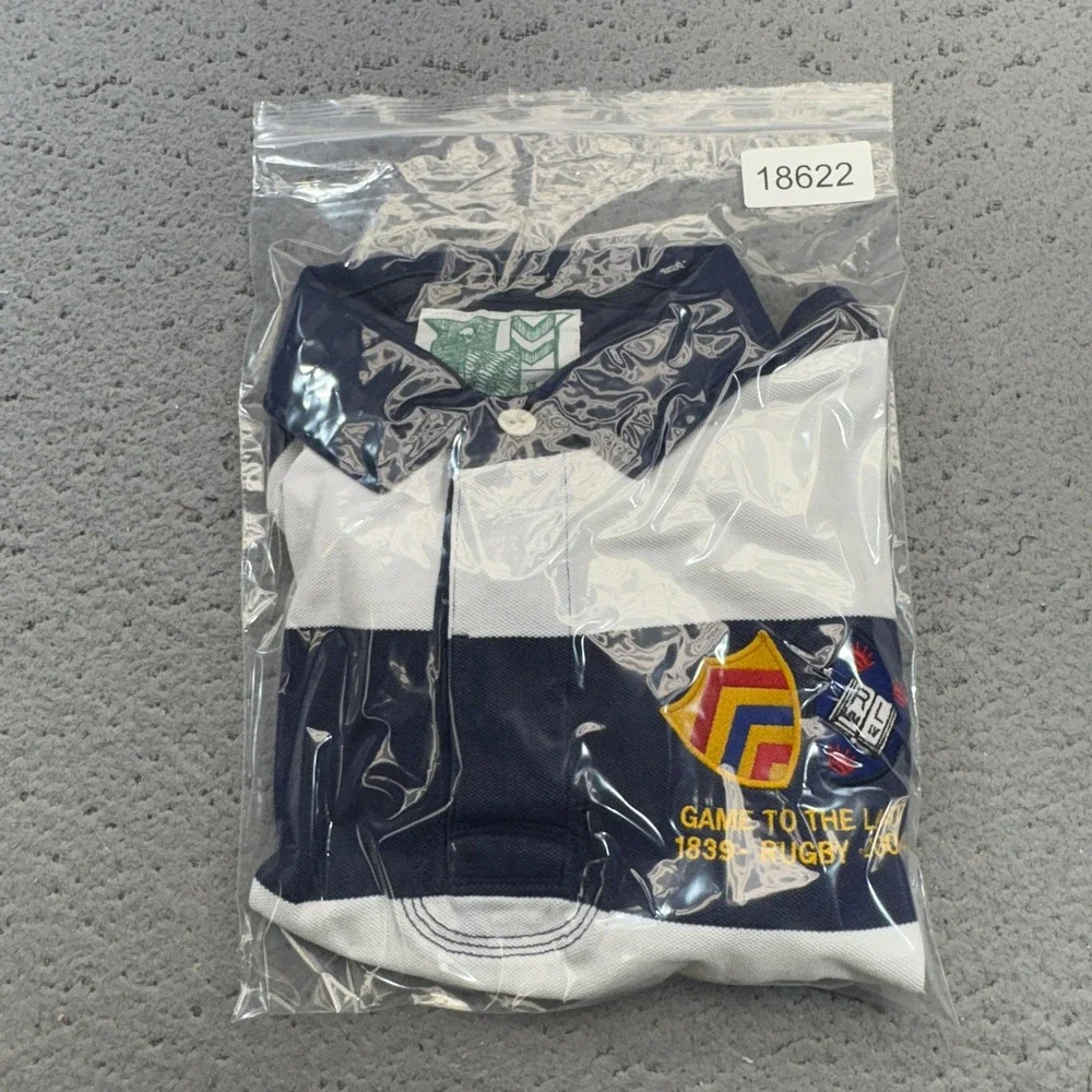 Vintage Polo Ralph Lauren Polo Mens Medium Blue White Striped Rugby Tour Skull